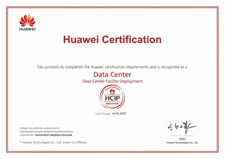 Data Center Facility Deployment Certificate | PDF