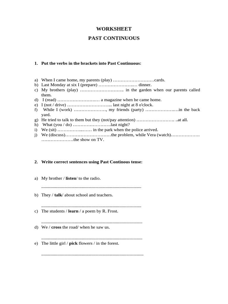 Worksheet 6th Grade Past Continuous | PDF | Language Arts & Discipline