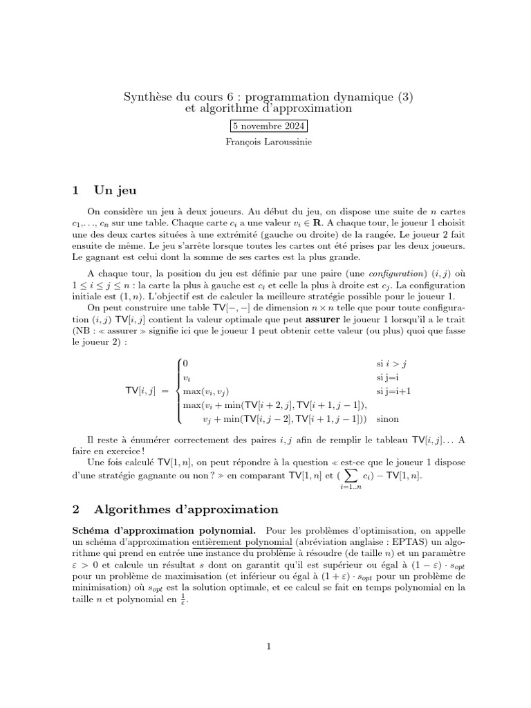 Programmation dynamique et algorithmes d'approximation | PDF ...