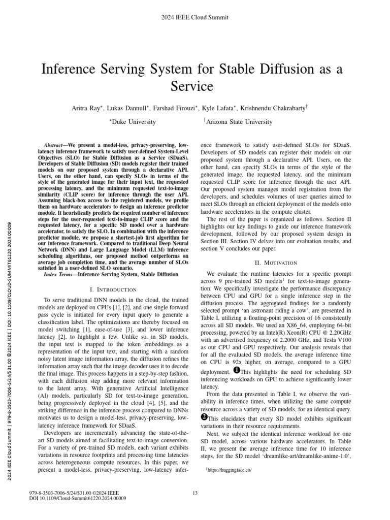 Inference Serving System For Stable Diffusion As A Service | PDF | Deep ...
