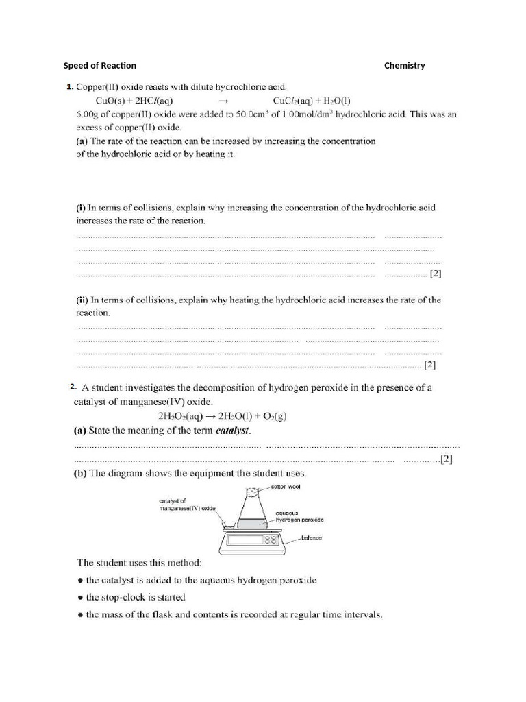 Speed of Reaction Worksheet | PDF