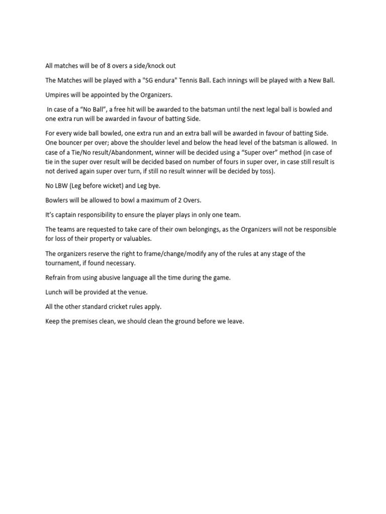 8-Over Knockout Cricket Tournament Rules | PDF