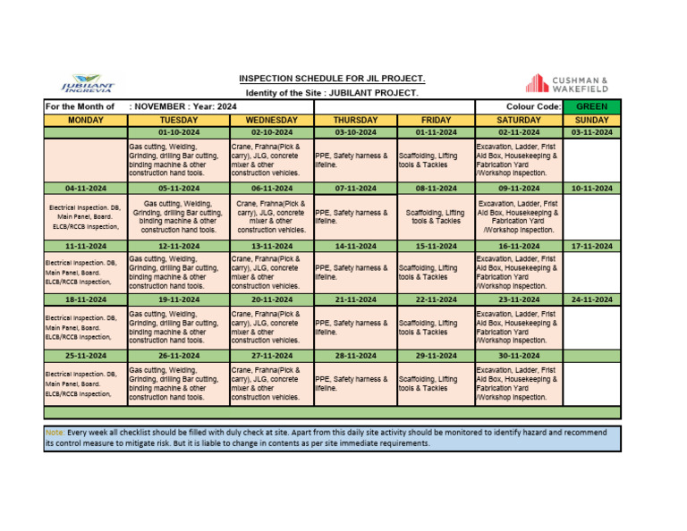 November 2024 Inspection Schedule | PDF | Engineering