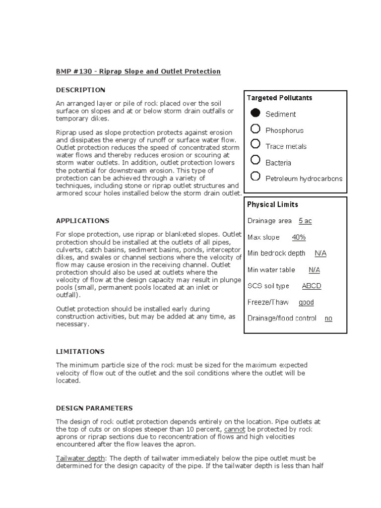 Riprap Shear Stress Design | Download Free PDF | Erosion | Storm Drain