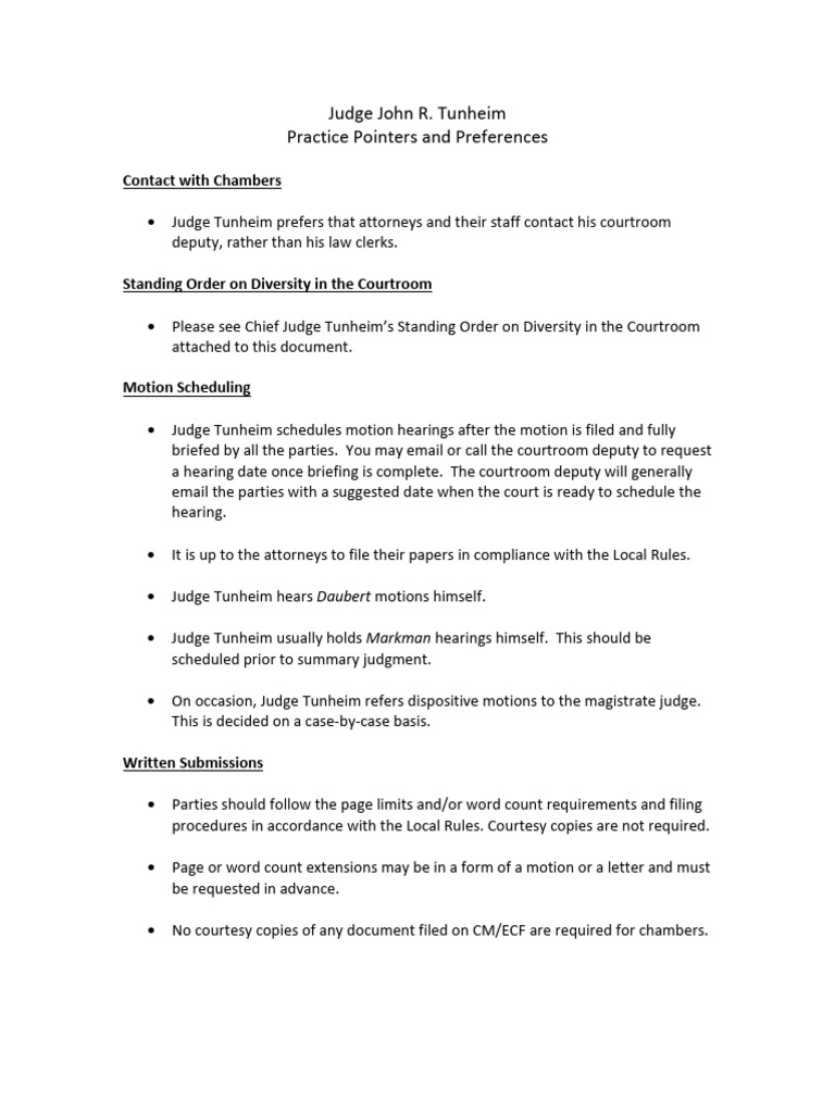 Judge Tunheim's Courtroom Guidelines | PDF | Courtroom | Judge