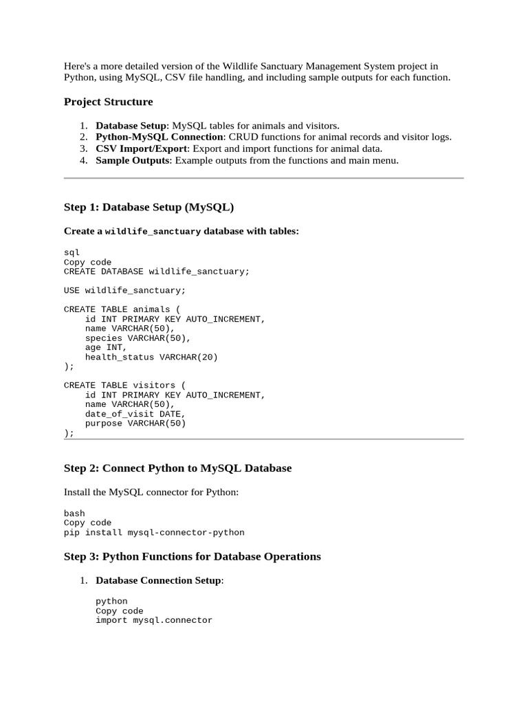 Wildlife Sanctuary Management System Code | PDF | Databases | My Sql