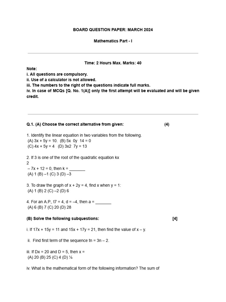 8th Grade Linear Equations Exam Paper | PDF | Equations | Variable ...