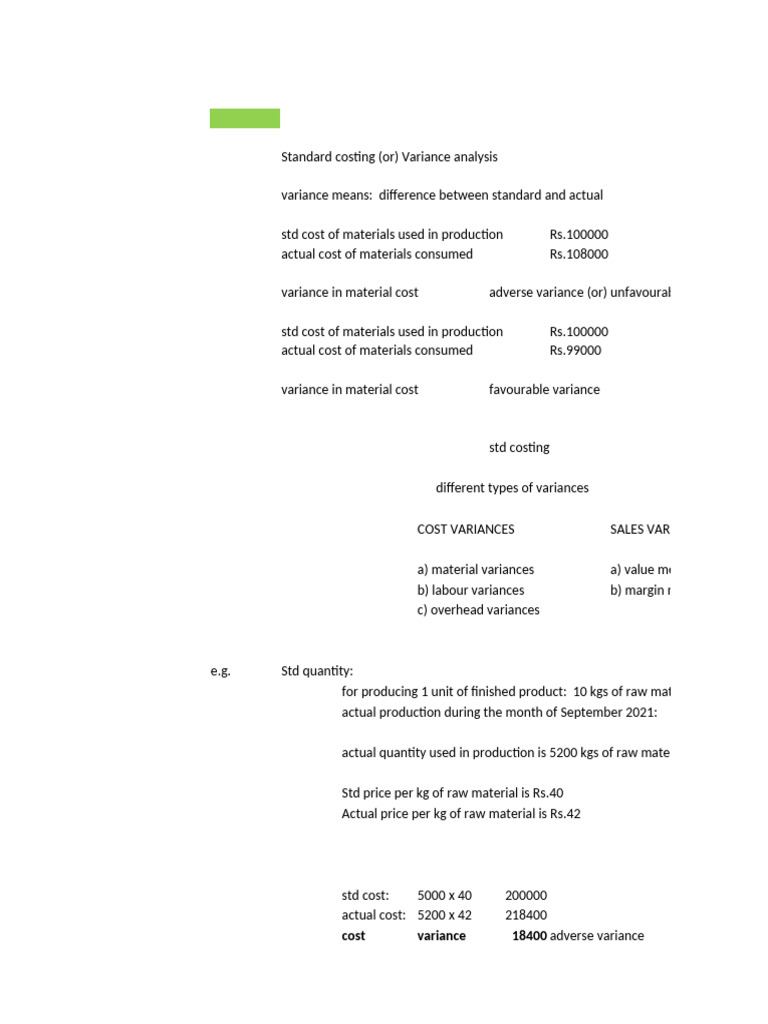 Standard Costing | PDF | Tonne | Cost