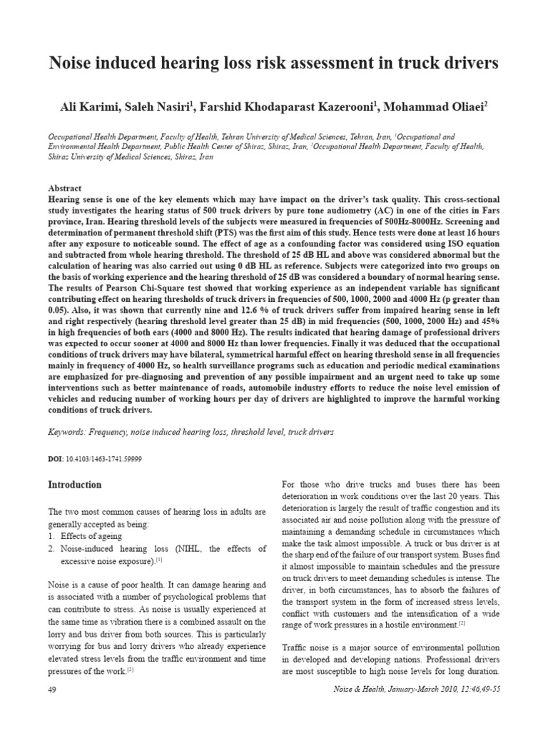 Noise Induced Hearing Loss Risk Assessment In.6 | PDF | Hearing Loss ...