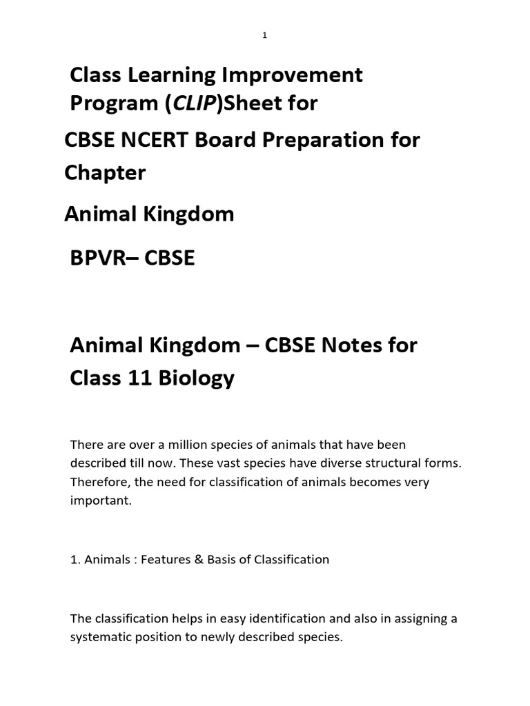 Class 11 Animal Kingdom Extra Notes On NCERT CBSE Preparation | PDF ...