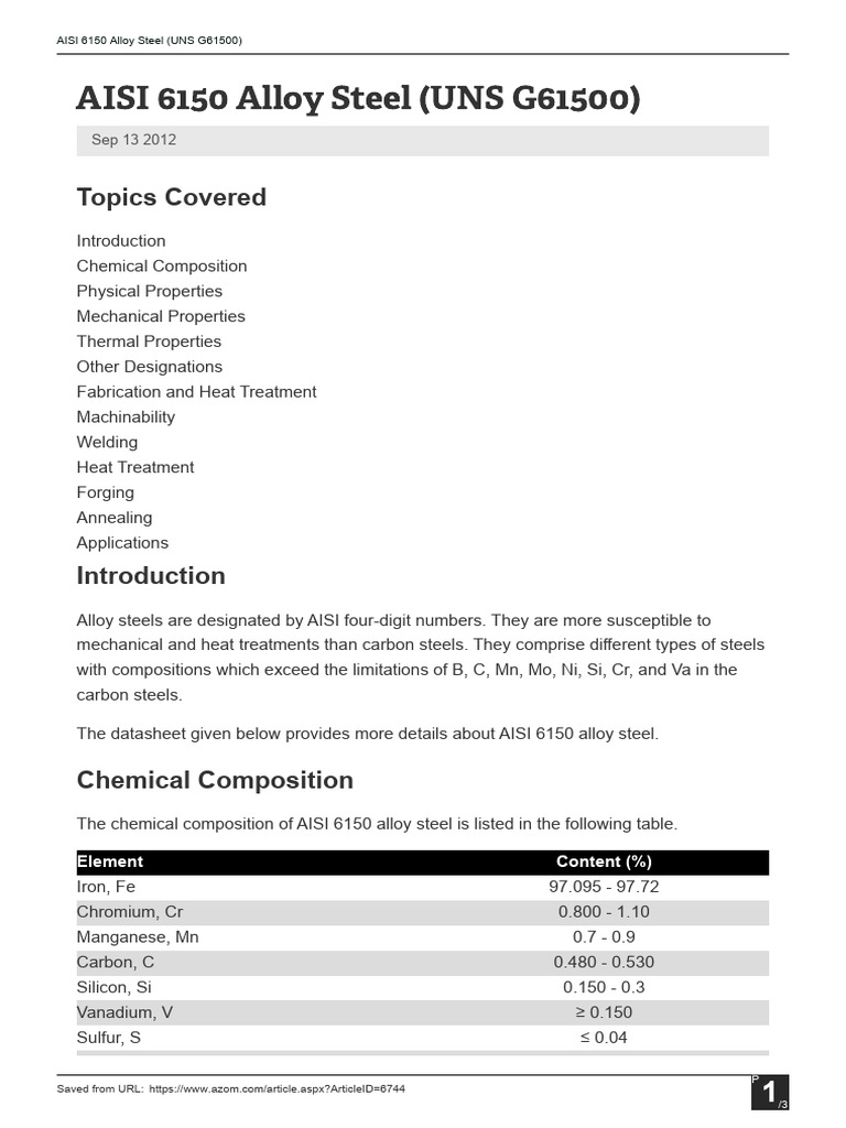 AISI 6150 Alloy Steel Properties and Uses | PDF | Steel | Alloy