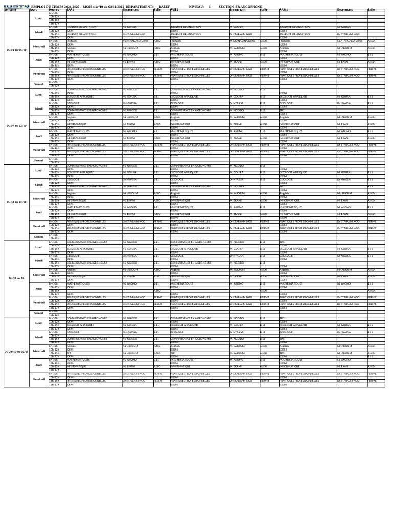 Emploi du Temps 2024-2025 DAEF | PDF | Langues du Royaume-Uni