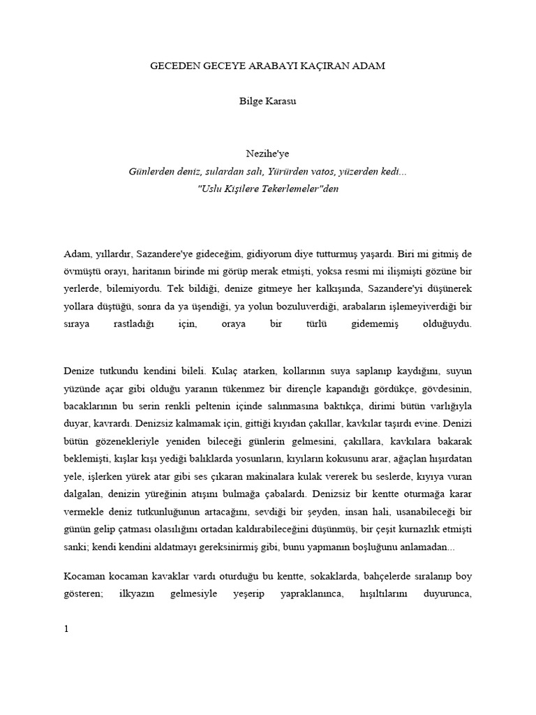 GECEDEN GECEYE ARABAYI KAÇIRAN ADAM Bilge Karasu | PDF
