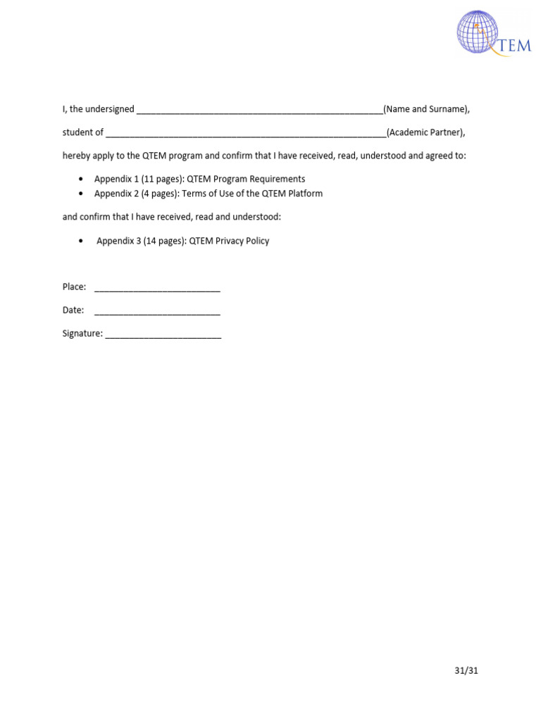 QTEM Program Application Form | PDF