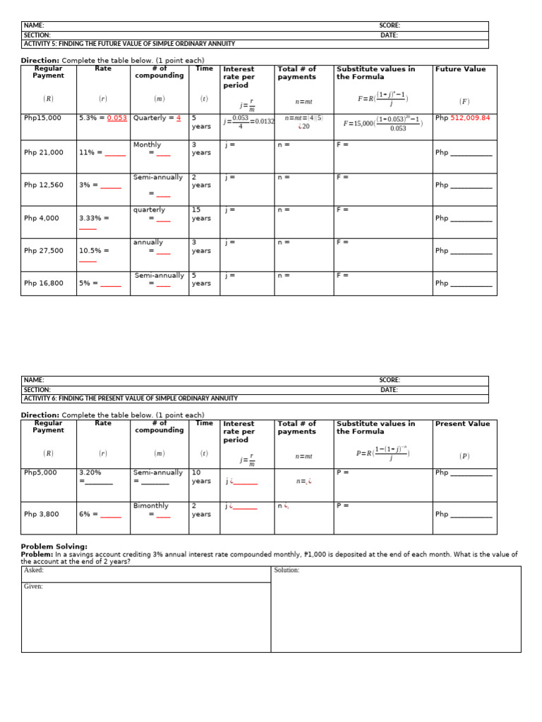 Simple Ordinary Annuity P and F 2 | PDF | Present Value | Mathematical ...
