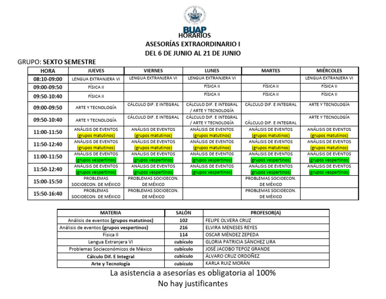 Horarios Asesorías Extraordinarias VI | PDF | Estudios de idiomas ...