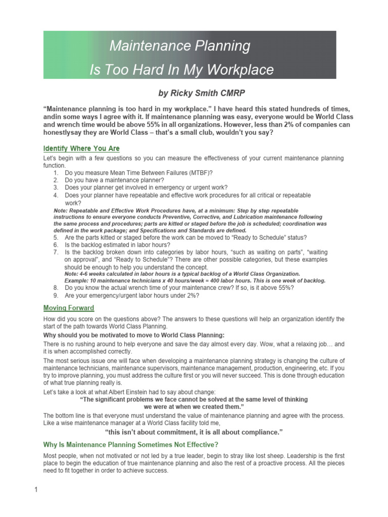 Effective Maintenance Planning Guide | PDF | Finance & Money Management ...
