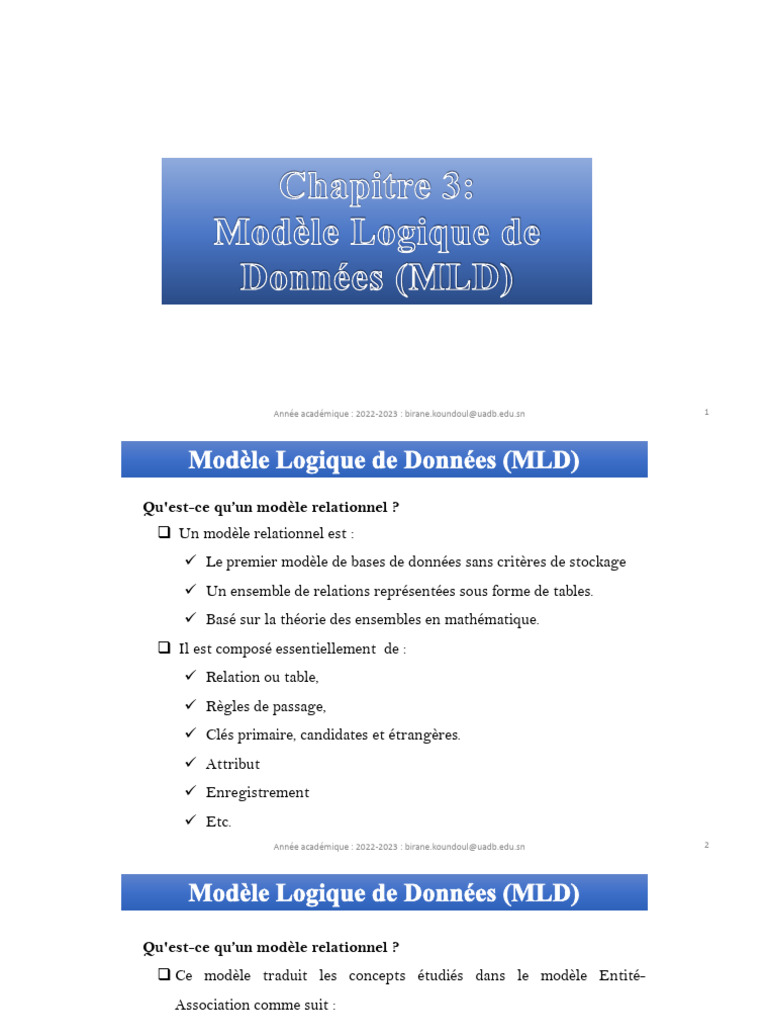 Modèle Logique de Données (MLD) expliqué | PDF | Modèle relationnel ...