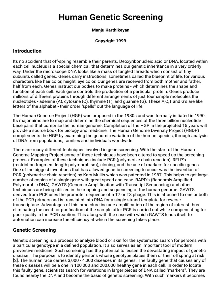 Human Genetic Screening - 1590691142348 | PDF | Polymerase Chain ...