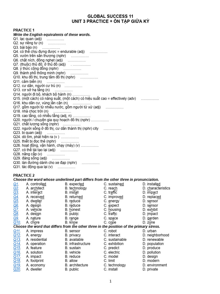 English Vocabulary and Grammar Practice | PDF | Infrastructure | Public ...