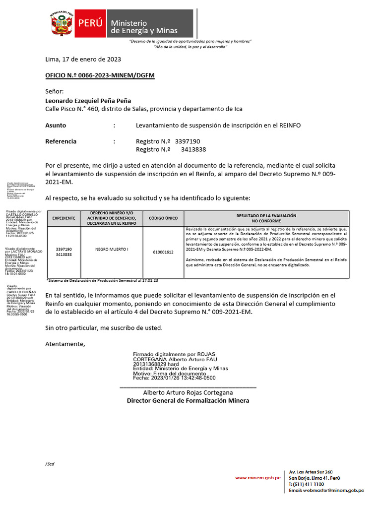 Ofic 0066 2023 MINEM DGFM - 3397190 - SCD | PDF | Visa de viaje
