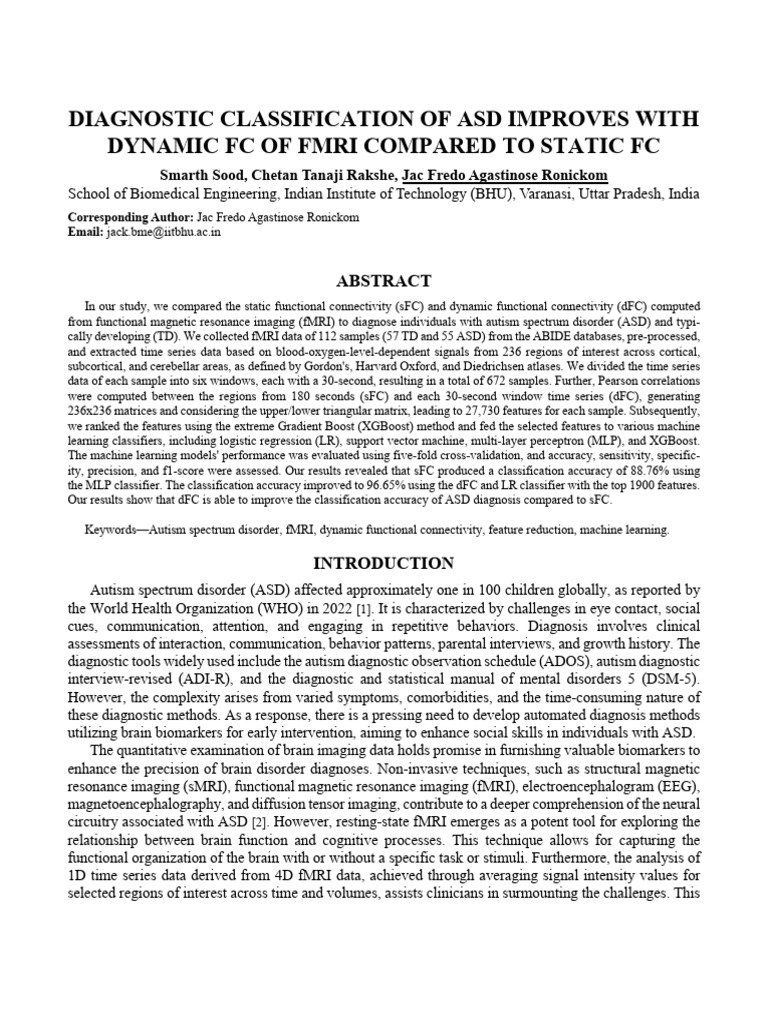 Sood RMBS BiomedSci 2024+ver+2 | PDF | Autism Spectrum | Machine Learning