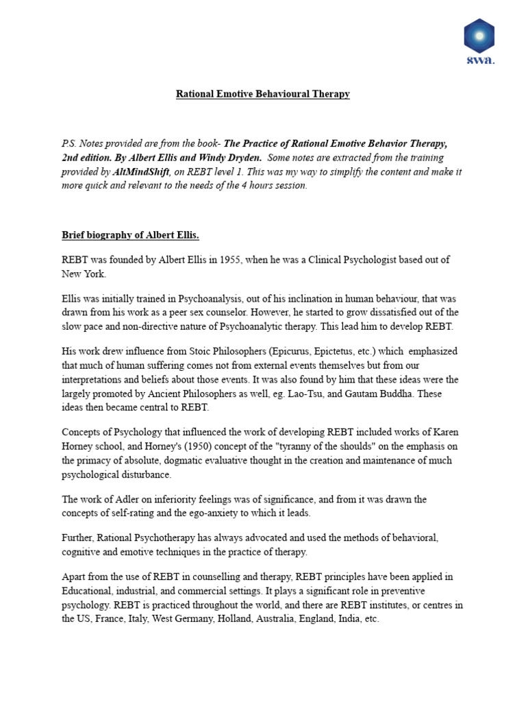 Overview of Rational Emotive Behavior Therapy | PDF | Rational Emotive ...
