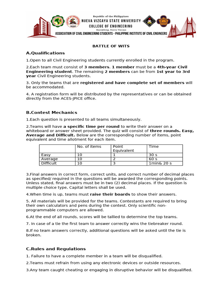 Civil Engineering Quiz Competition Rules | PDF