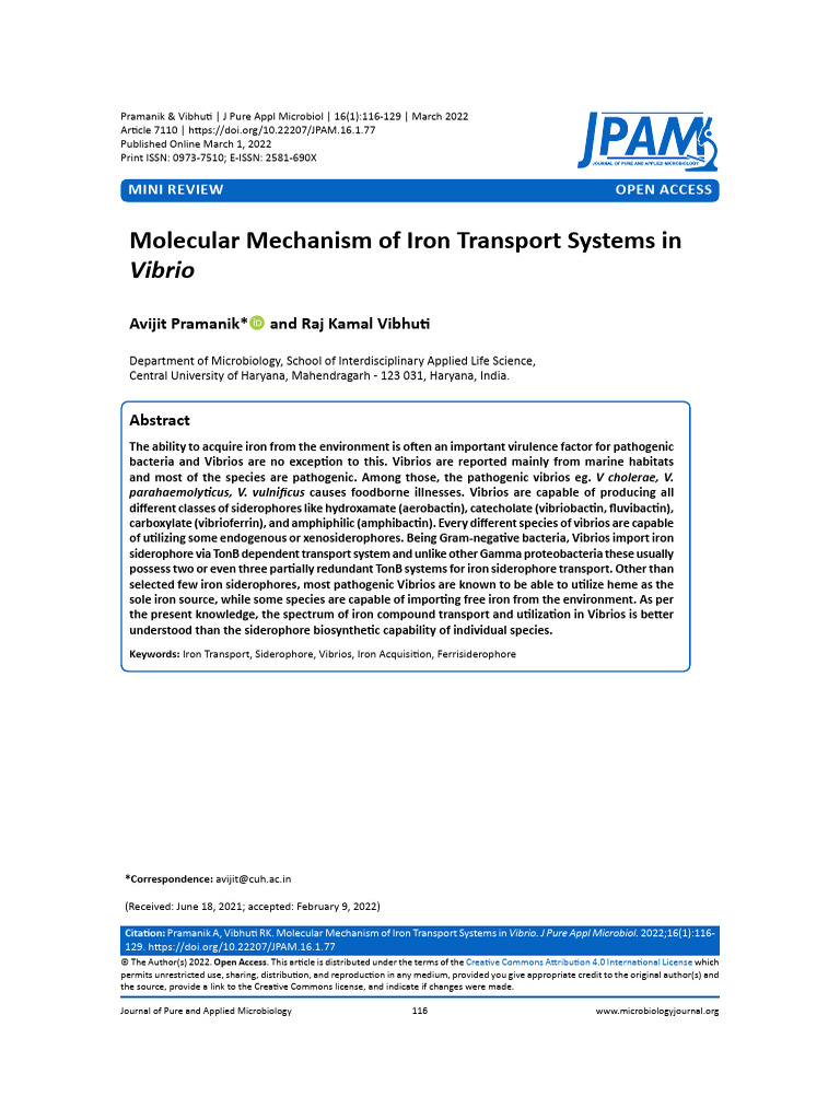 Iron Transport Mechanisms in Vibrio | PDF | Proteins | Gene