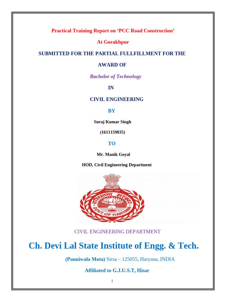 PCC Road Construction Training Report | PDF | Cement | Concrete