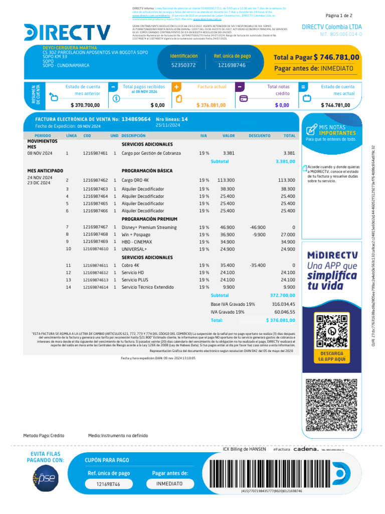 Consulta y Pago de Factura DIRECTV | PDF