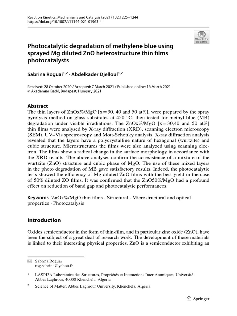 Photocatalytic Degradation of Methylene Blue Using | PDF | Zinc Oxide ...