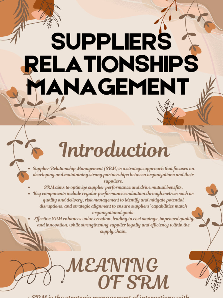 Suppliers Relationship Management | PDF | Supply Chain | Business Economics