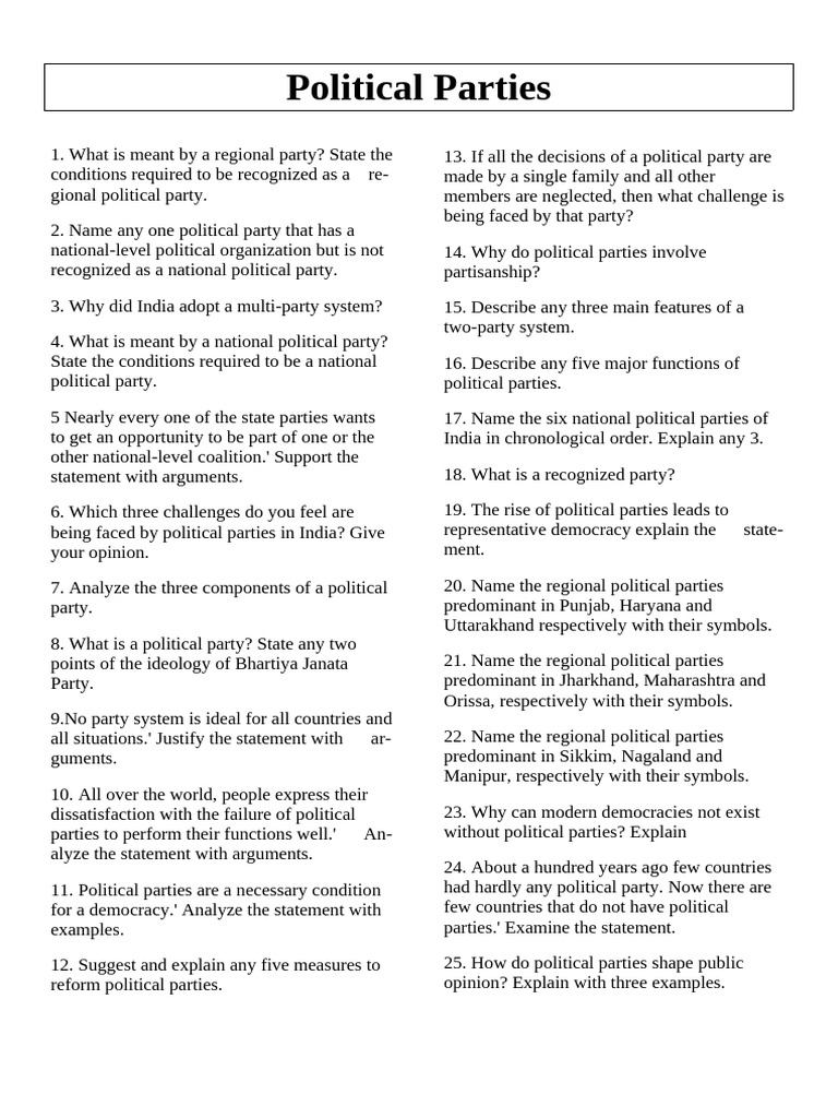 Political Parties - Edited | PDF | Political Science