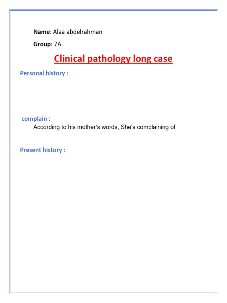 Long Case Clinical Pathology.747 | PDF | Infants | Medical Specialties