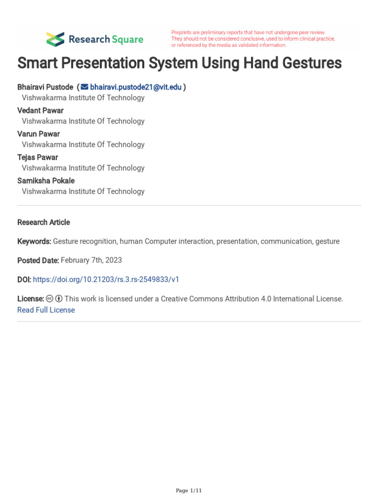 Hand Gesture Control for Presentations | PDF | Human–Computer ...