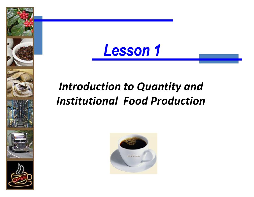 01 - Introduction To Quantity and Institutional Food Production | PDF