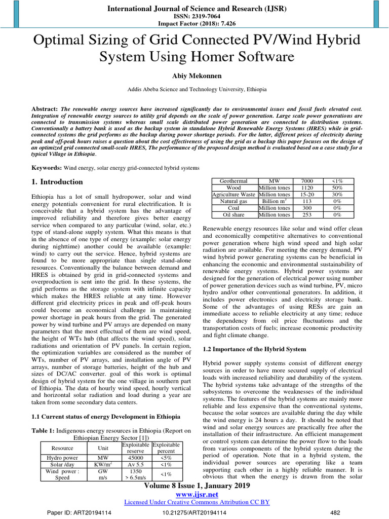 Optimizing PV/Wind Hybrid Systems in Ethiopia | PDF | Wind Power ...