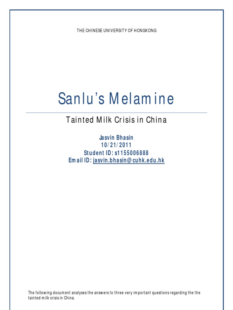 Sanlu Case Study | PDF | Dairy | Milk