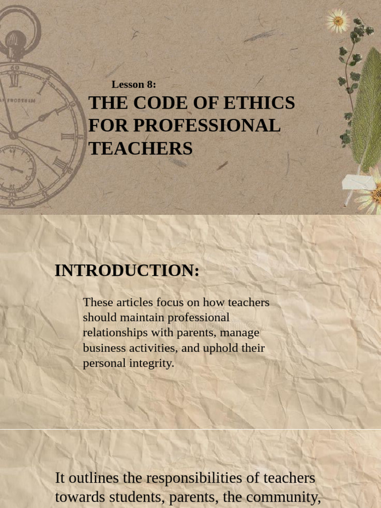 Code of Ethics for Teachers Explained | PDF | Teachers | Learning