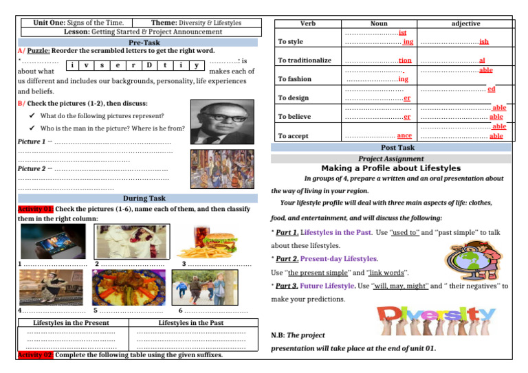 Diversity Introduction Worksheet | PDF | Morphology | Linguistics