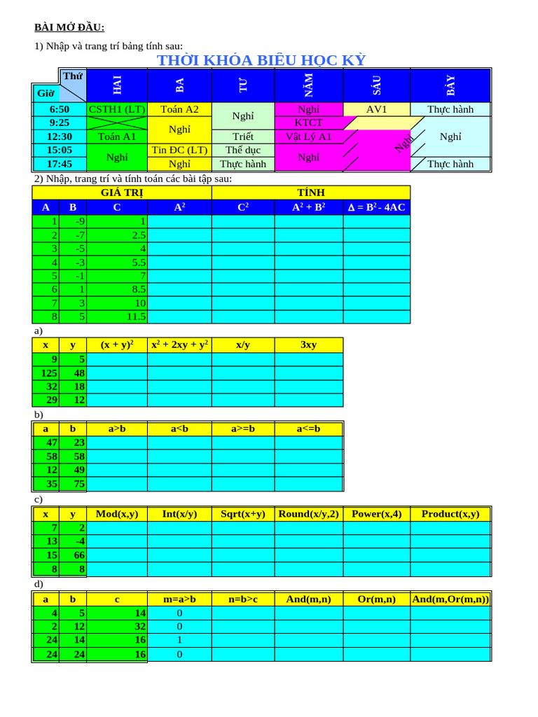 Cac Bai Tap Excel Tu Co Ban Toi Nang Cao | PDF