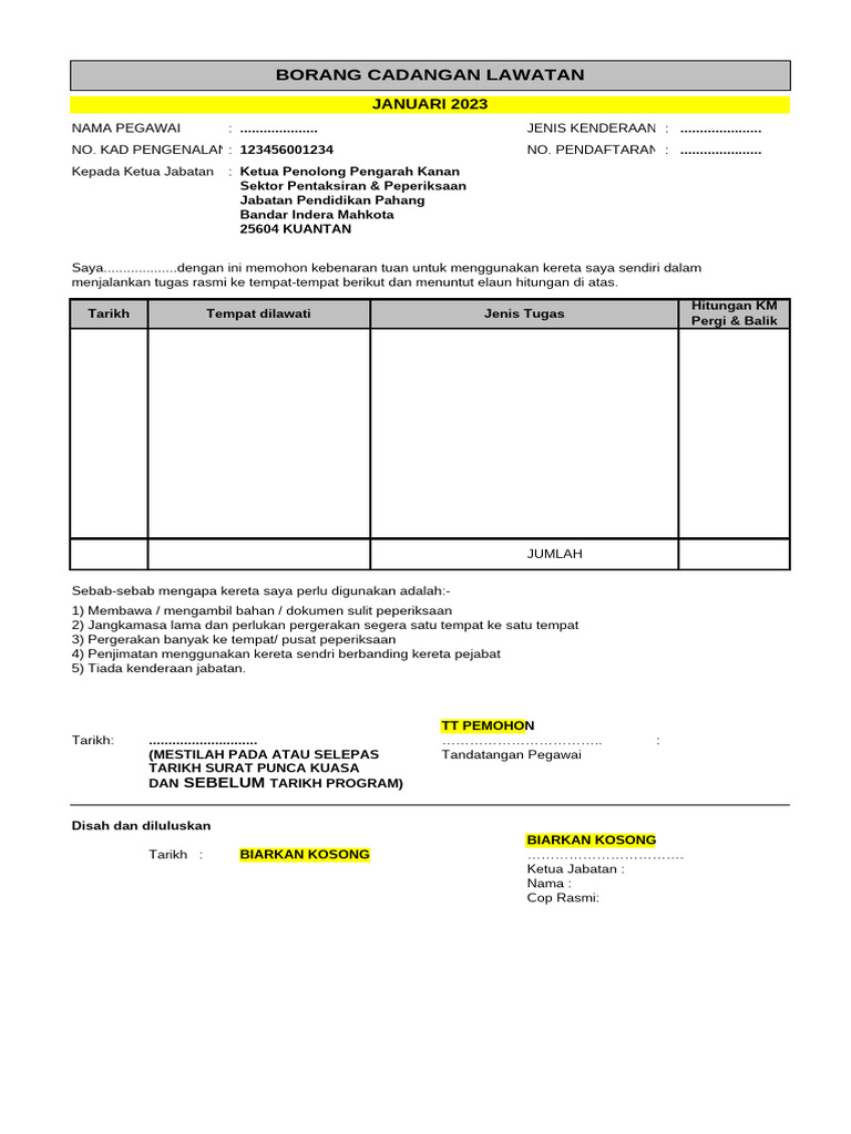 Borang Cadangan Lawatan Seni | PDF
