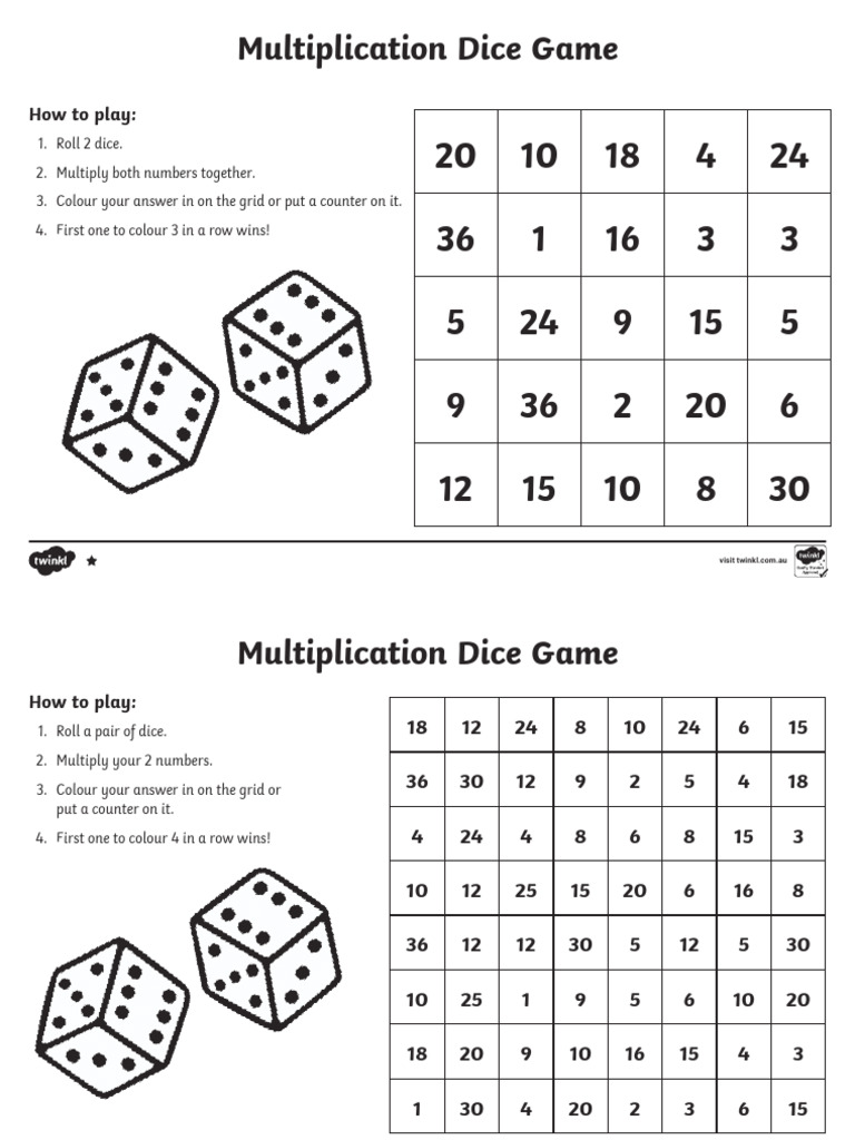 Au N 132 Multiplication Dice Game - Ver - 3 | PDF | Gaming