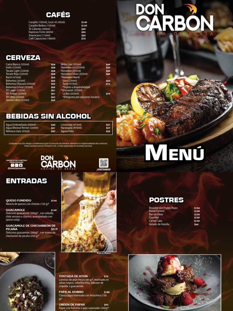Menú de Don Carbón: Platos y Bebidas | PDF | Taco | Parilla
