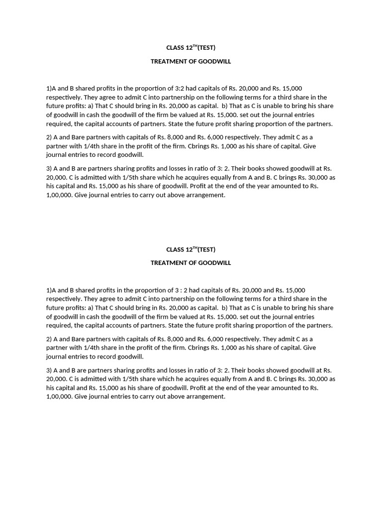 Goodwill Treatment in Partnership Accounting | PDF | Goodwill ...