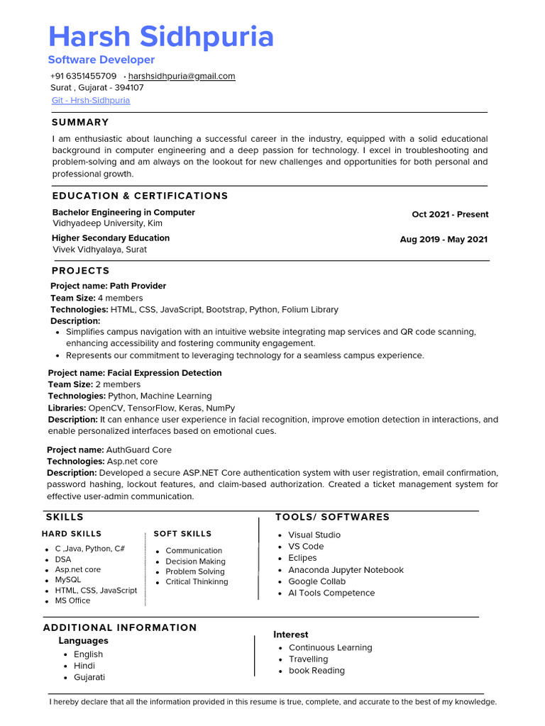 Harsh Sidhpuria - Resume | PDF | Python (Programming Language) | Computing