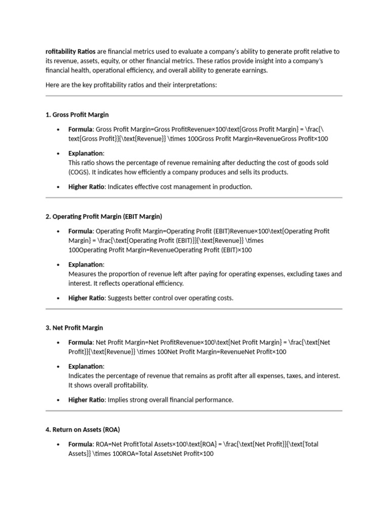 Key Profitability Ratios Explained | PDF | Gross Margin | Return On Equity