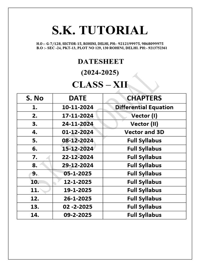 12th Datesheet (20242025) PDF Technology & Engineering