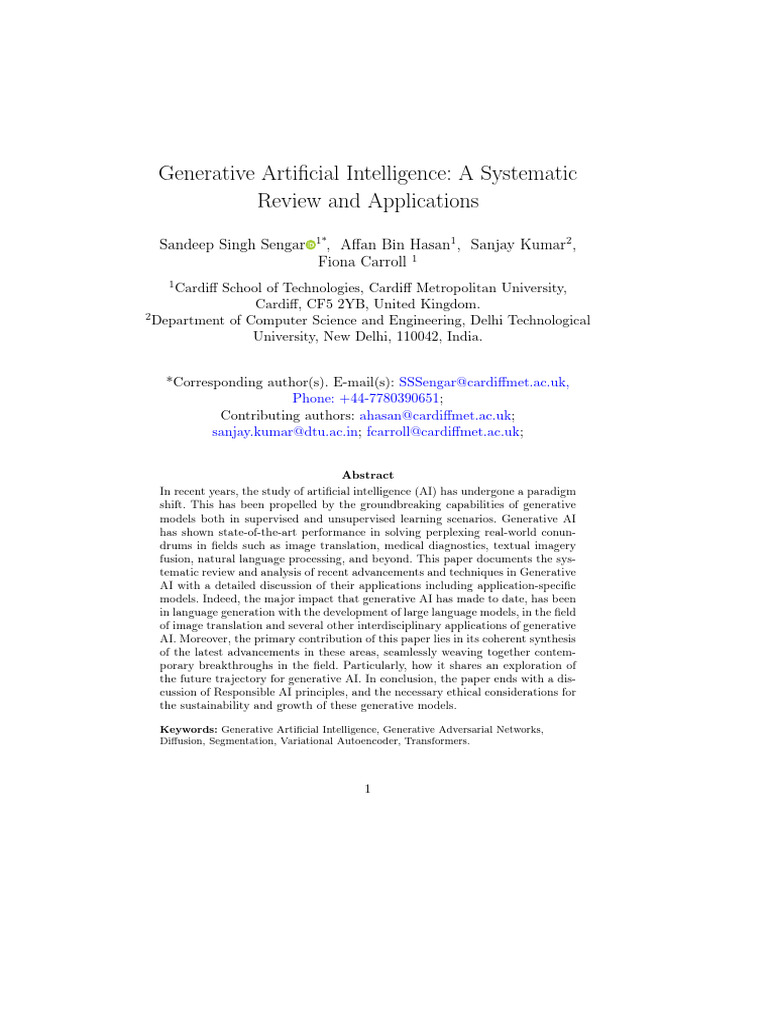 Generative AI: Review and Applications | PDF | Artificial Intelligence ...